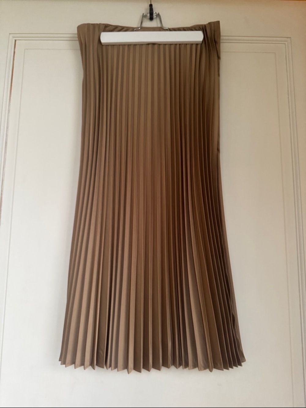 New With Tag J Crew Pleated Silky Midi Skirt in Camel